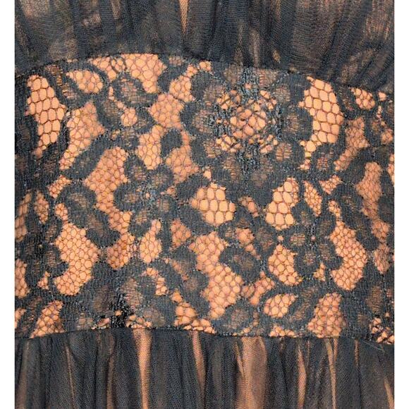 VTG Lace Halter Evening Dress 4 Y2K Fairy Grunge Whimsigoth Mesh Satin Low Back - Picture 3 of 4